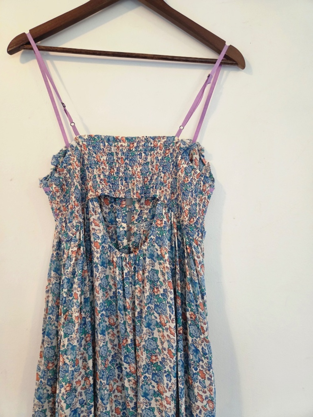 Free People maxi dress M baby doll bodice tiered smocked ribbon cowgirl boho - Picture 13 of 16
